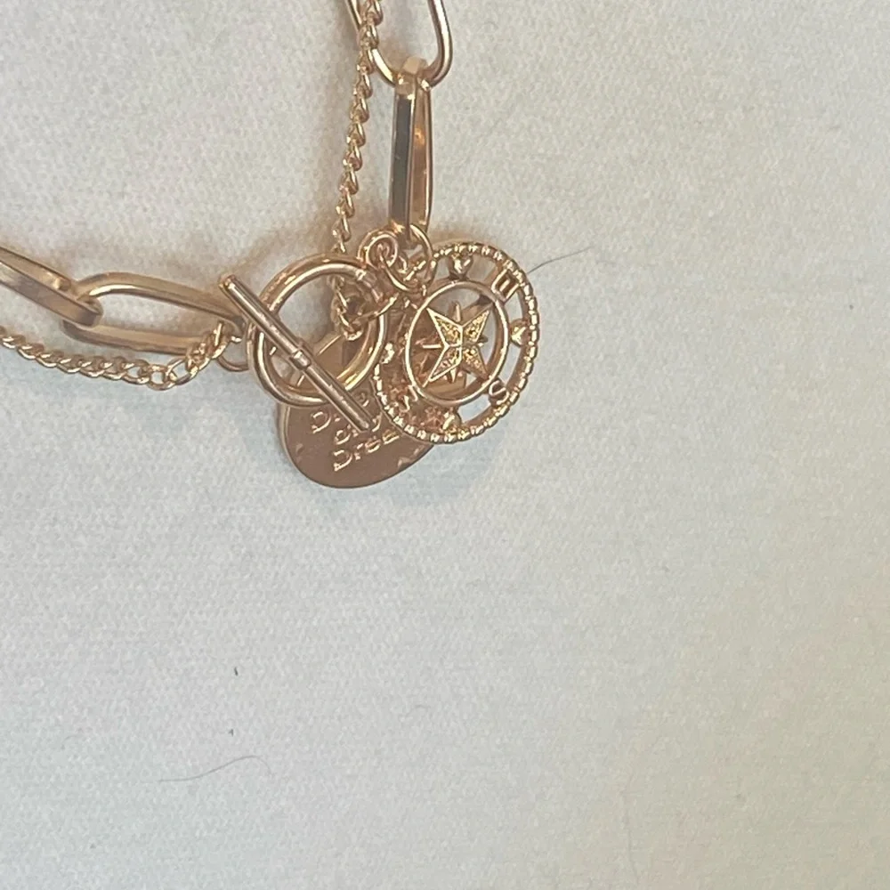 Golden Layered Paperclip Chain, Toggle Clasp, Compass Pendant, Engraved Quote!